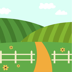 Vector illustration: Flat Summer Rural landscape with fields