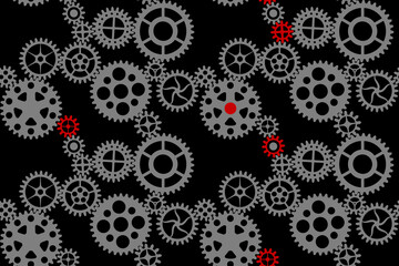 gray-red gears on a black background, seamless vector pattern
