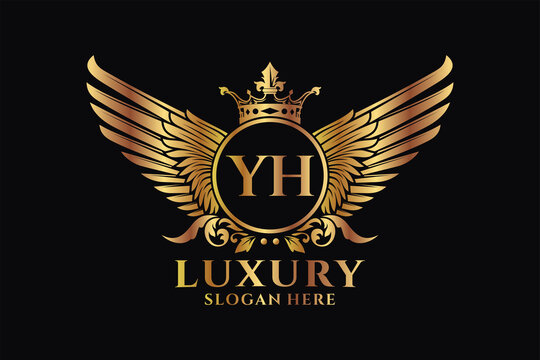 Luxury royal wing Letter YH crest Gold color Logo vector, Victory logo, crest logo, wing logo, vector logo template.