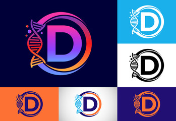 Fototapeta premium Initial D monogram alphabet in a circle with DNA. Genetics logo design concept. Logo for medicine, science, laboratory, business, and company identity