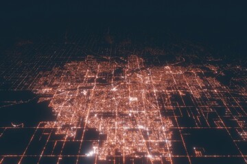 Bakersfield aerial view at night. Top view on modern city with street lights