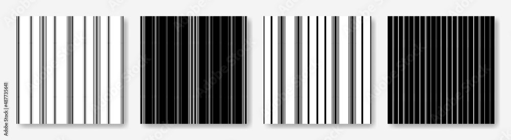 Aufkleber set of simple seamless black and white striped pattern. collection of print vertical parallel lines.