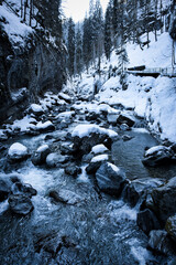 Breitachklamm - Breitach river in a winter landscape with snow and ice