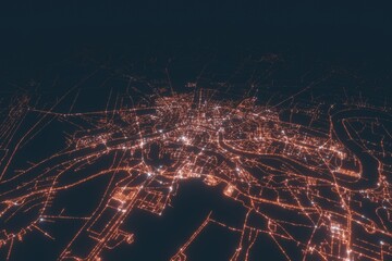 Pisa aerial view at night. Top view on modern city with street lights