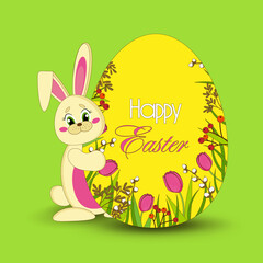 Rabbit with egg. Easter. A bright holiday. A beautiful, bright illustration for Easter.