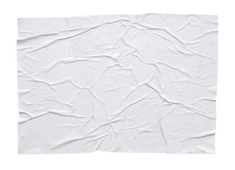 Blank white crumpled and creased paper sticker poster isolated on white background