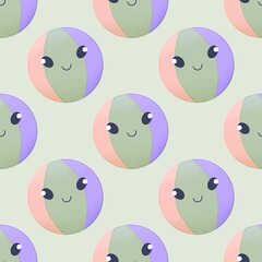 cute summer pattern for kids - balls on light green background
