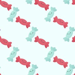 cute summer pattern for kids - colorful candies on light blue background