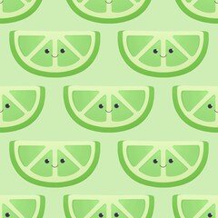cute summer pattern for kids - green smiling lime