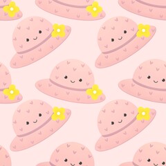 cute summer pattern for kids - hats on a light pink background