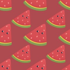 cute summer pattern for kids - watermelon slices on red background