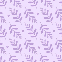 Fototapeta na wymiar simple beautiful floral pattern - cute leaves of a plant on a light violet background