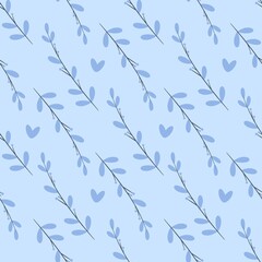 flower pattern - cute plant leaves on blue background