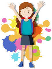 Happy girl with both hands up in the air