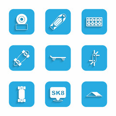 Set Skateboard, park, Tool allen keys, Longboard or skateboard, wheel and icon. Vector