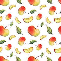 Watercolor apples. Seamless pattern. Hand painted 