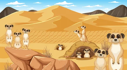 Wandaufkleber Meerkats in desert forest landscape © blueringmedia