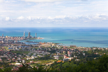 View of the city of Batumi and the Black Sea coast on a summer day.