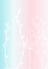 Isolated vector realistic flower, herb, plant or twig on pastel colored iridescent background. Minimalist poster with delicate silhouettes of organic shapes. Modern abstract botanical artwork.