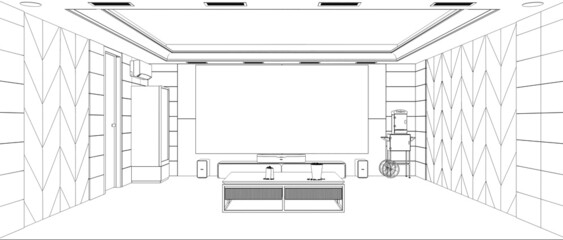 interior outline illustration, 3d sketch