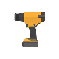 Cordless heat gun flat vector design isolated on white background. design for logotype, icon, banner, tag. Professional power tools for home, construction and finishing work.