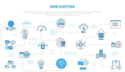 web or website hosting concept with icon set template banner with modern blue color style - obrazy, fototapety, plakaty