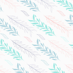 A drawing of a pattern of leaves on a white background. Abstract linear leaf vector pattern. Vector illustration