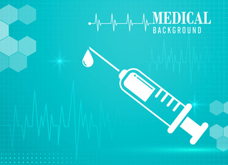 Abstract background health care and science. Medical syringe injection icon. Medical innovation technology concept. Vector illustration