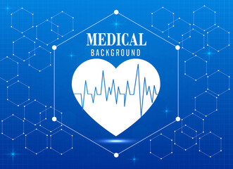 Healthcare and medical background with hexagonal geometric shapes life line. Vector illustration