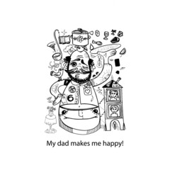 A father who cooks and does many things for the family. Caption: My dad makes me happy.