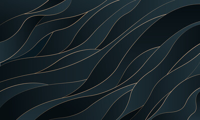 Luxury paper cut background, Abstract decoration, golden pattern, halftone gradients, Black gold waves cover template, geometric shapes modern