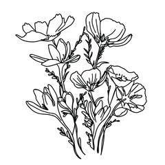 Wildflowers. Floral line-art element. Use for background, scrapbooking, textiles, paper, cards, invitations, weddings.