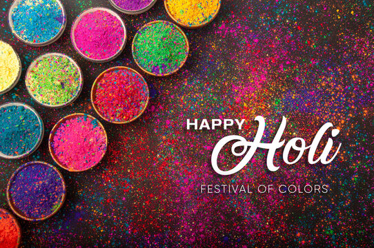 Colorful Holi Greeting, Festival of colors with Hindi Typography