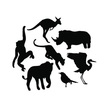Collection of animals.Black silhouette.Zoo.Wildlife.