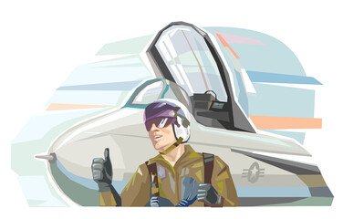 An Air Force pilot friendly  greets with thumb up.
Detailed vector illustration.