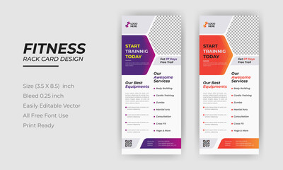 Fitness and gym rack card dl flyer design templete