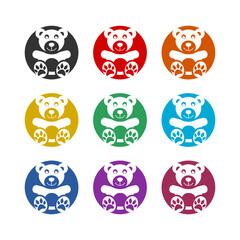 Teddy bear plush toy icon or logo, color set