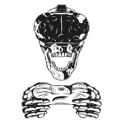Isolated illustration of skeleton playing VR