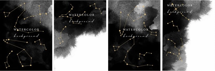 Set of vector watercolor universal backgrounds with  astrology elements, space objects, stars.  © Rita Kostor