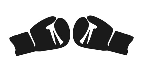 Black silhouette pair of boxing gloves punch to each other