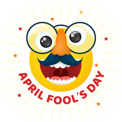 Cheerful happy face in glasses with a mustache on April Fool's Day.