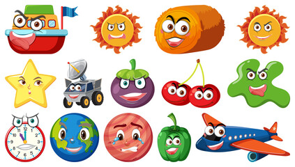 Obraz premium Set of different toy objects with smiley faces