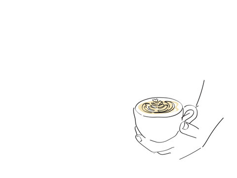 Semi-Abstract, Line Drawing Of Minimalist line drawing of hot coffee cup