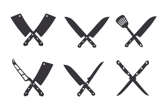 Crossed cleavers knives. Design elements for menu, poster, emblem, sign.