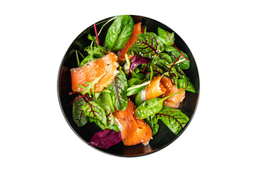 salmon salad boiled egg, green leaves lettuce fresh meal food diet snack on the table copy space food background 