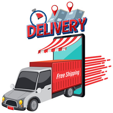 Delivery logotype banner with delivery truck