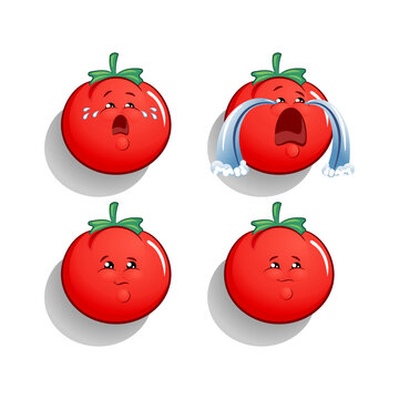 tomato emotikon of crying, crying loudly, silent and disappointed
