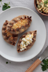 Traditional Finnish pastry - Karelian rye pie with rice porridge