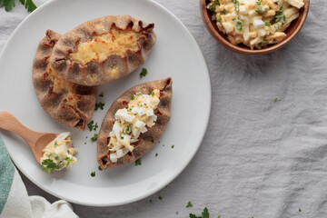 Traditional Finnish pastry - Karelian rye pie with rice porridge