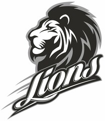 Lion head vector logo, badge, sticker, vector emblem.